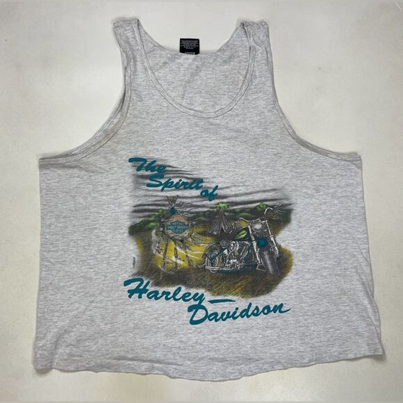 VINTAGE Harley Davidson Graphic Tank Top Men XL Gray USA 90s - Picture 1 of 8